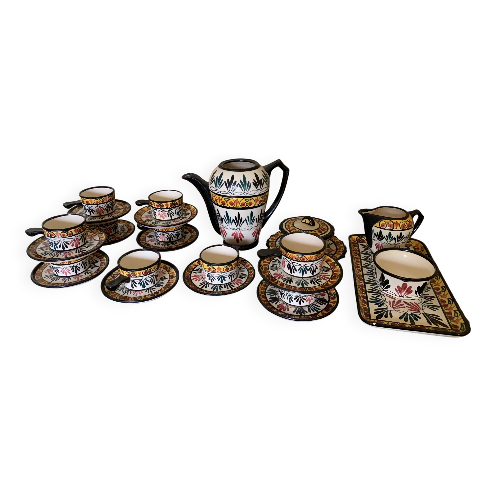 Rare complete Saint Jean de Bretagne coffee service - 10 cups, coffee pot.