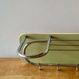 Large vintage wall-mounted coat rack in green Formica and chrome metal