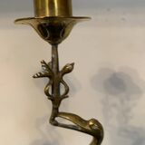 Pair of CANDLE HOLDERS in chiseled and gilded bronze