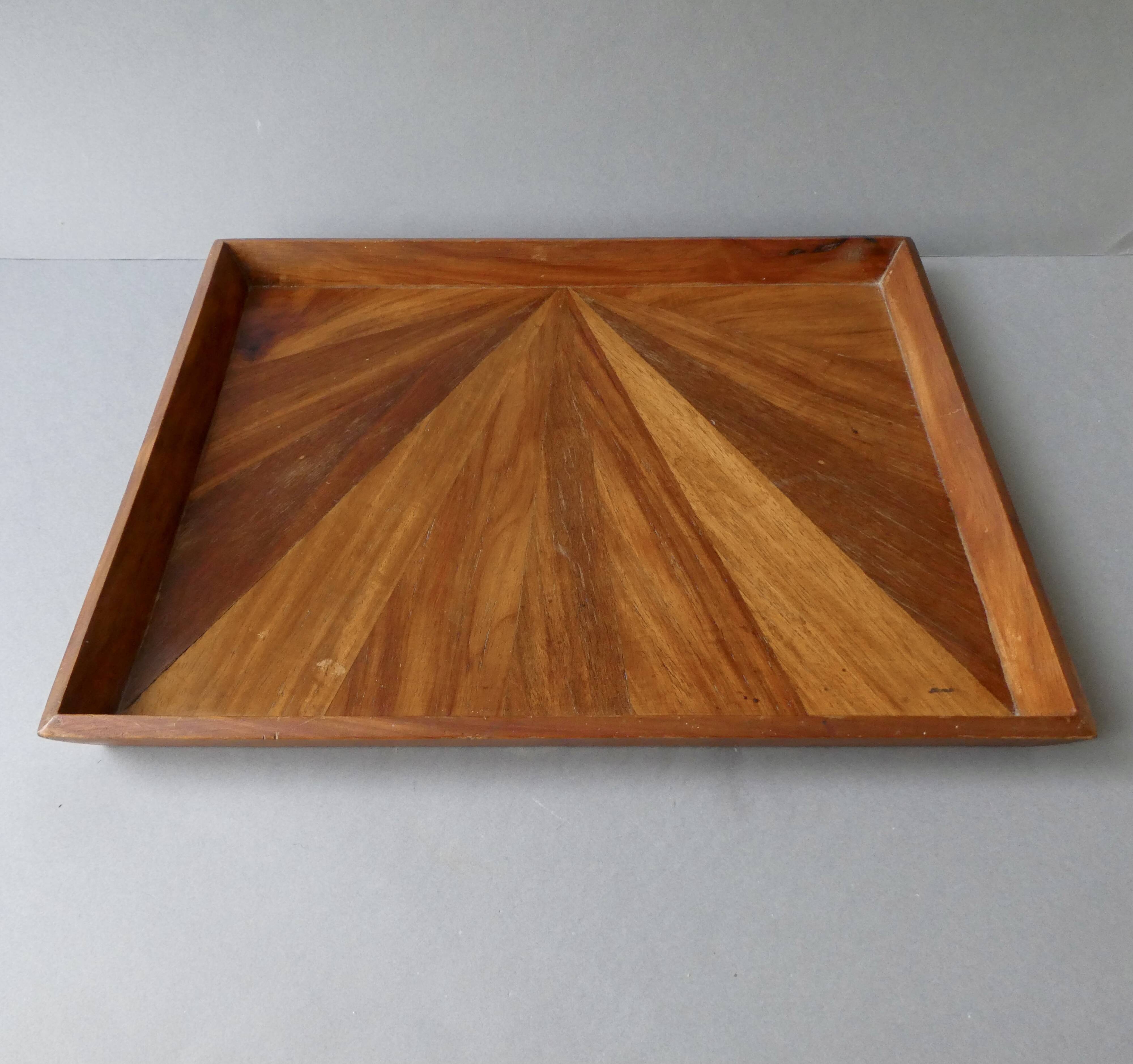 Marquetry tray of different types of wood