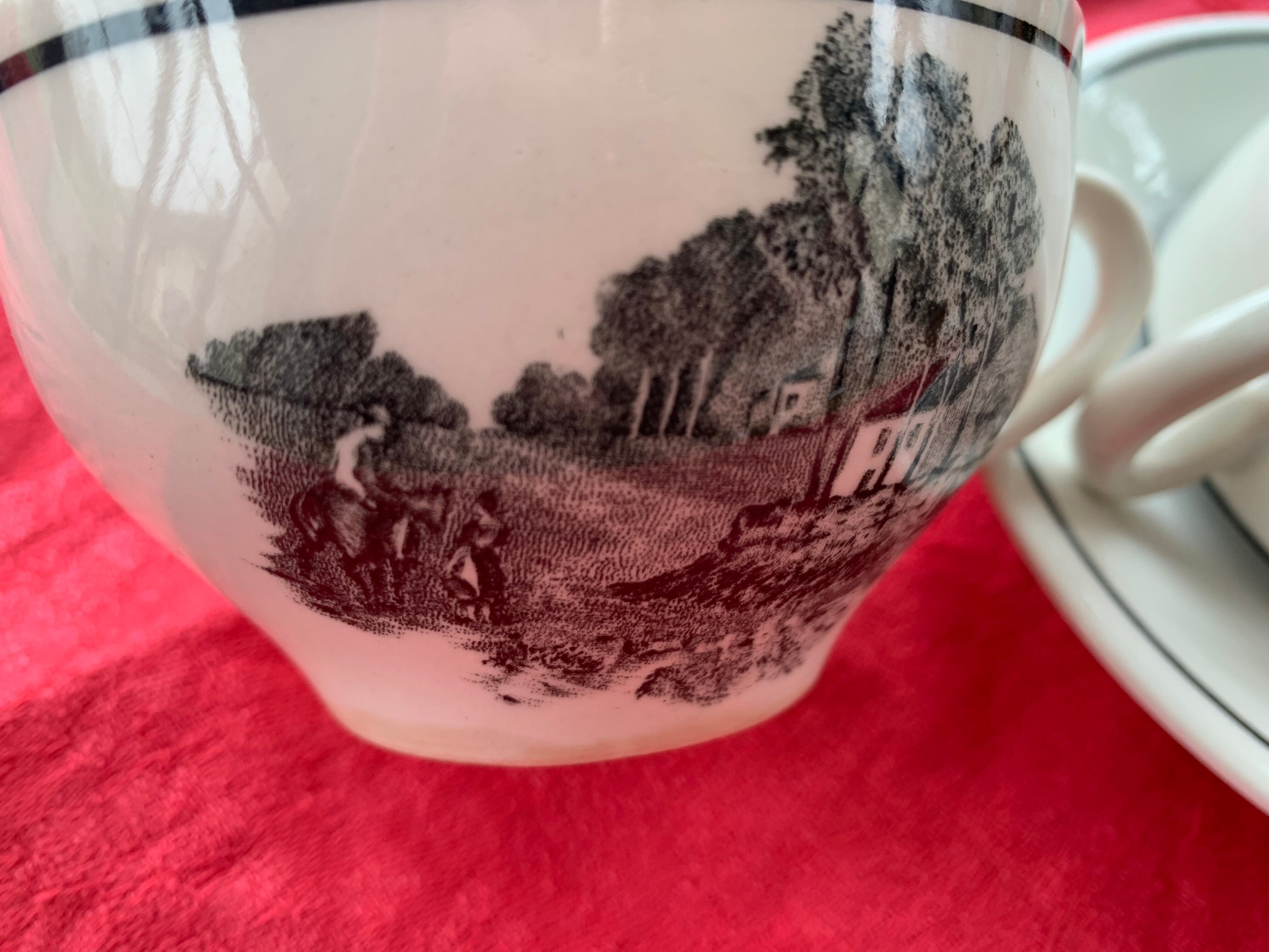 5 cups and 5 saucers La Louvière boch Belgium peasant scene art deco