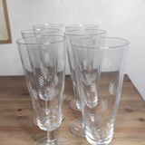 Set of 6 engraved glass champagne flutes