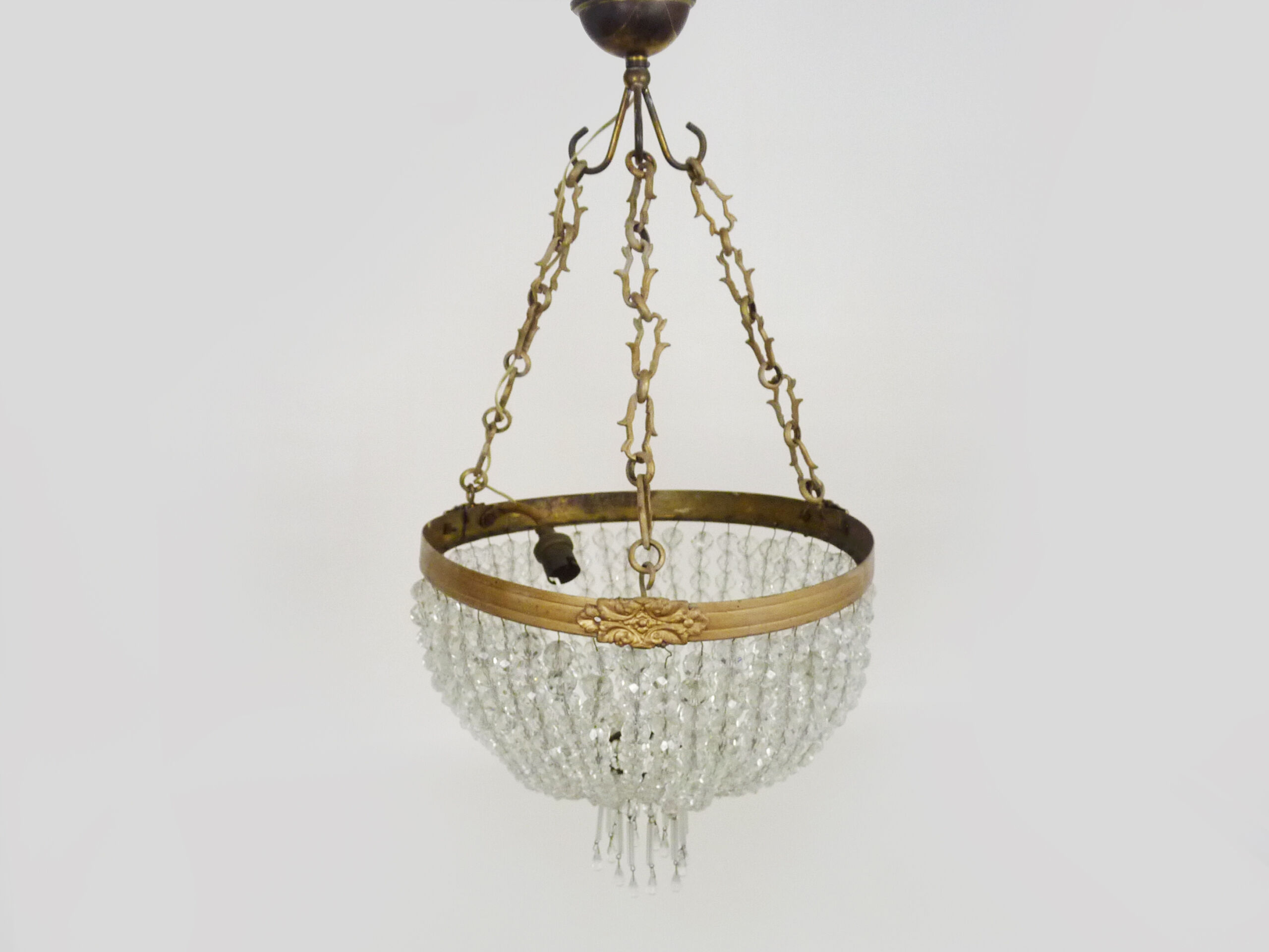 Old chandelier basket Napoleon III glass tassels, bronze structure. Chandelier tassels