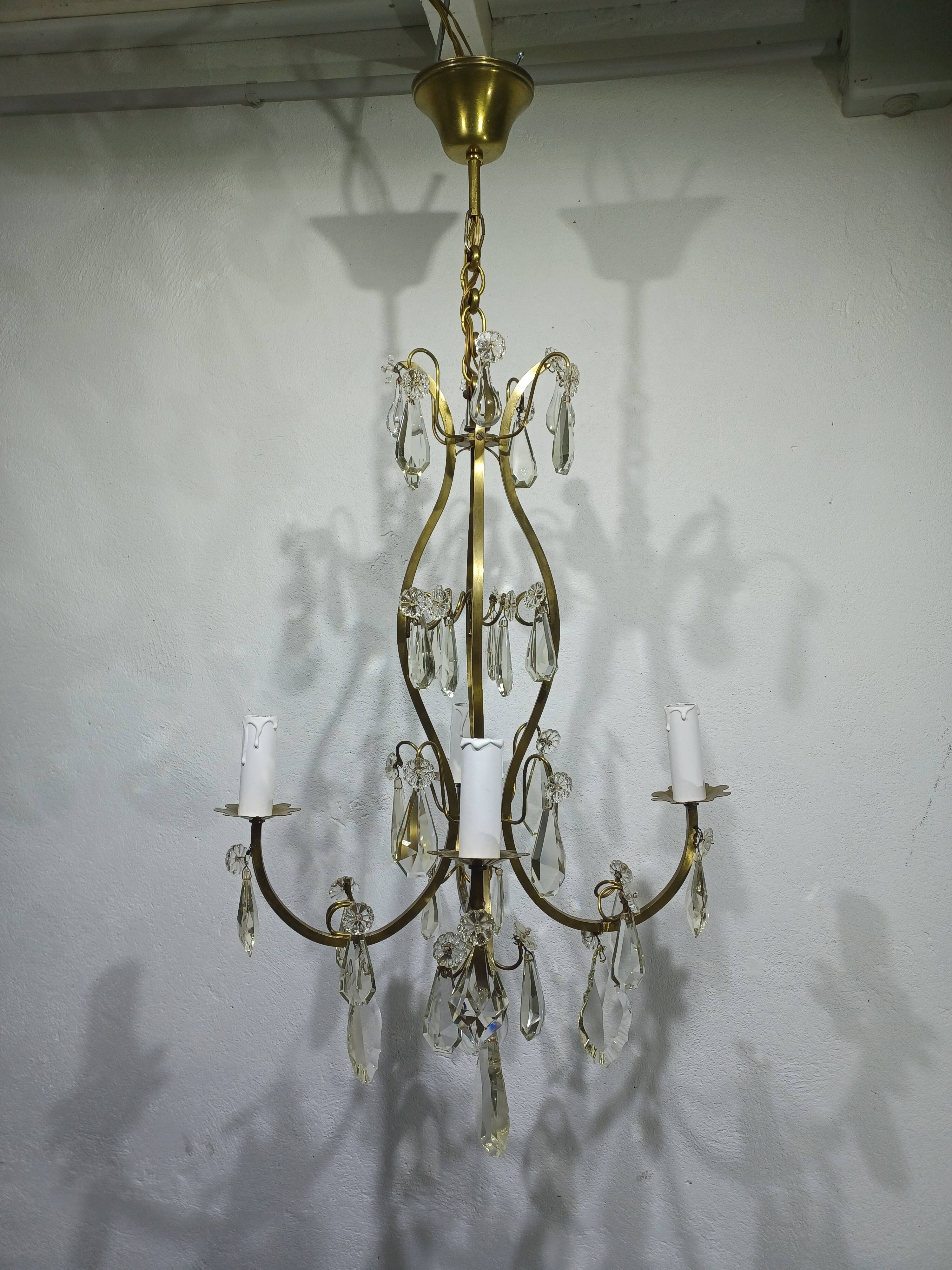4-light bronze and crystal chandelier