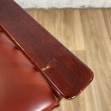 Varnished mahogany armchair with imitation leather seat, 70s