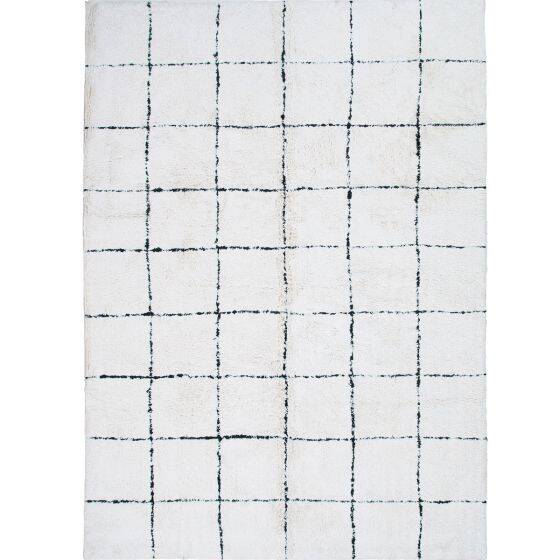 Berber rug 160x230 cm white with black grid.