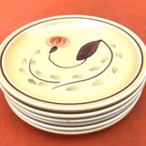 1960s 6 dessert plates Ateliers du Revernay France Matte stoneware Floral decoration