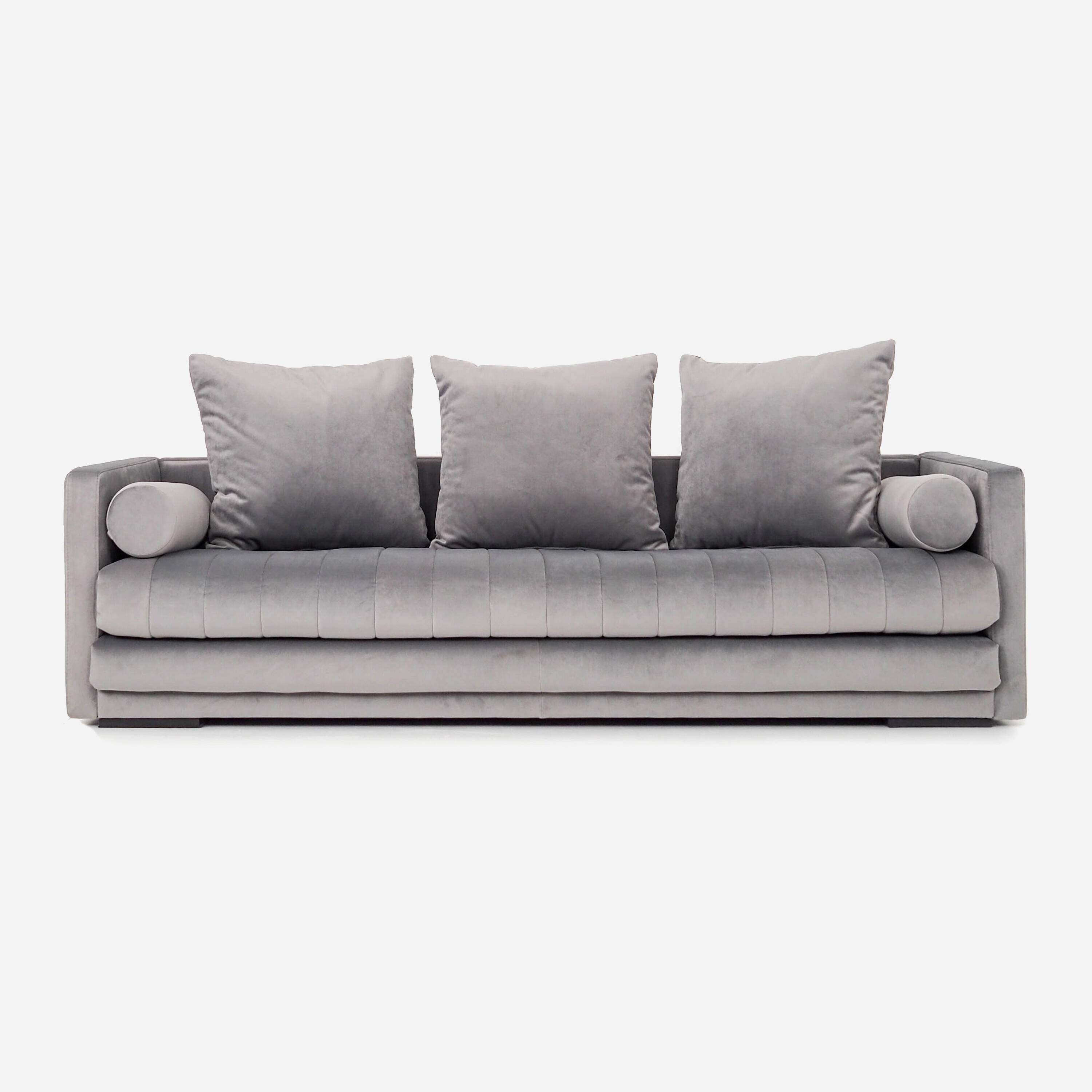 Sofa KOPENHAGA velours argent, design scandinave