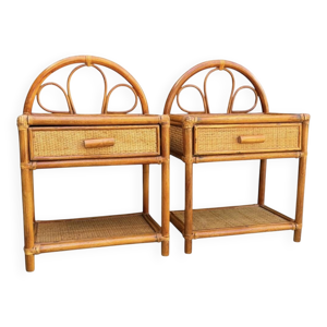 Paire de chevets en rotin