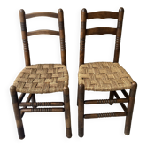 Pair of turned wood and braided rope chairs, 1950s-60s