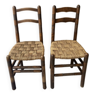 Pair of turned wood and braided rope chairs, 1950s-60s