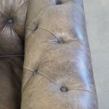 Grey Cowhide Leather Chesterfield Club Armchair in English Style on Casters