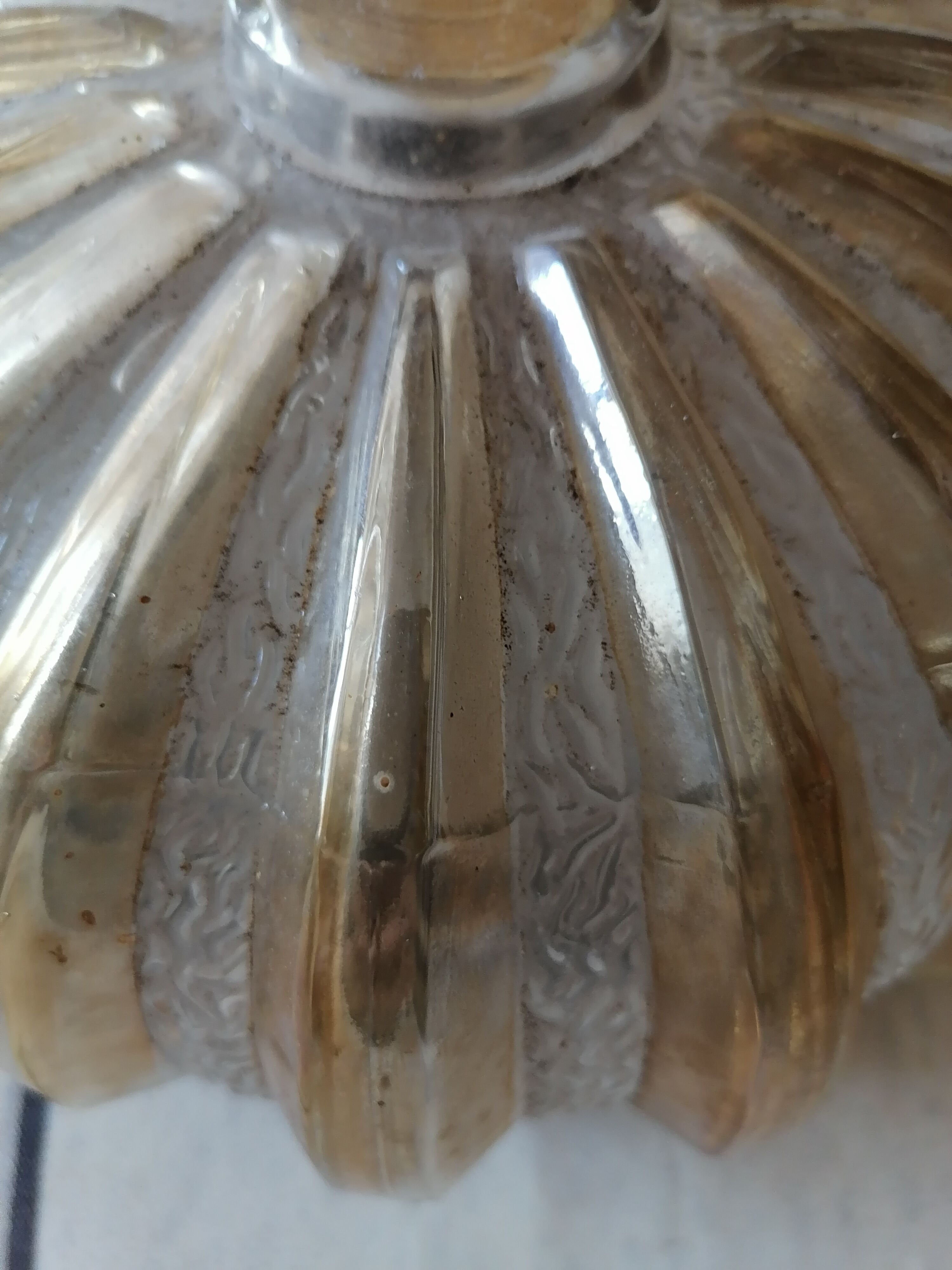 Ceiling lamp iridescent glass ochre gilded 1960