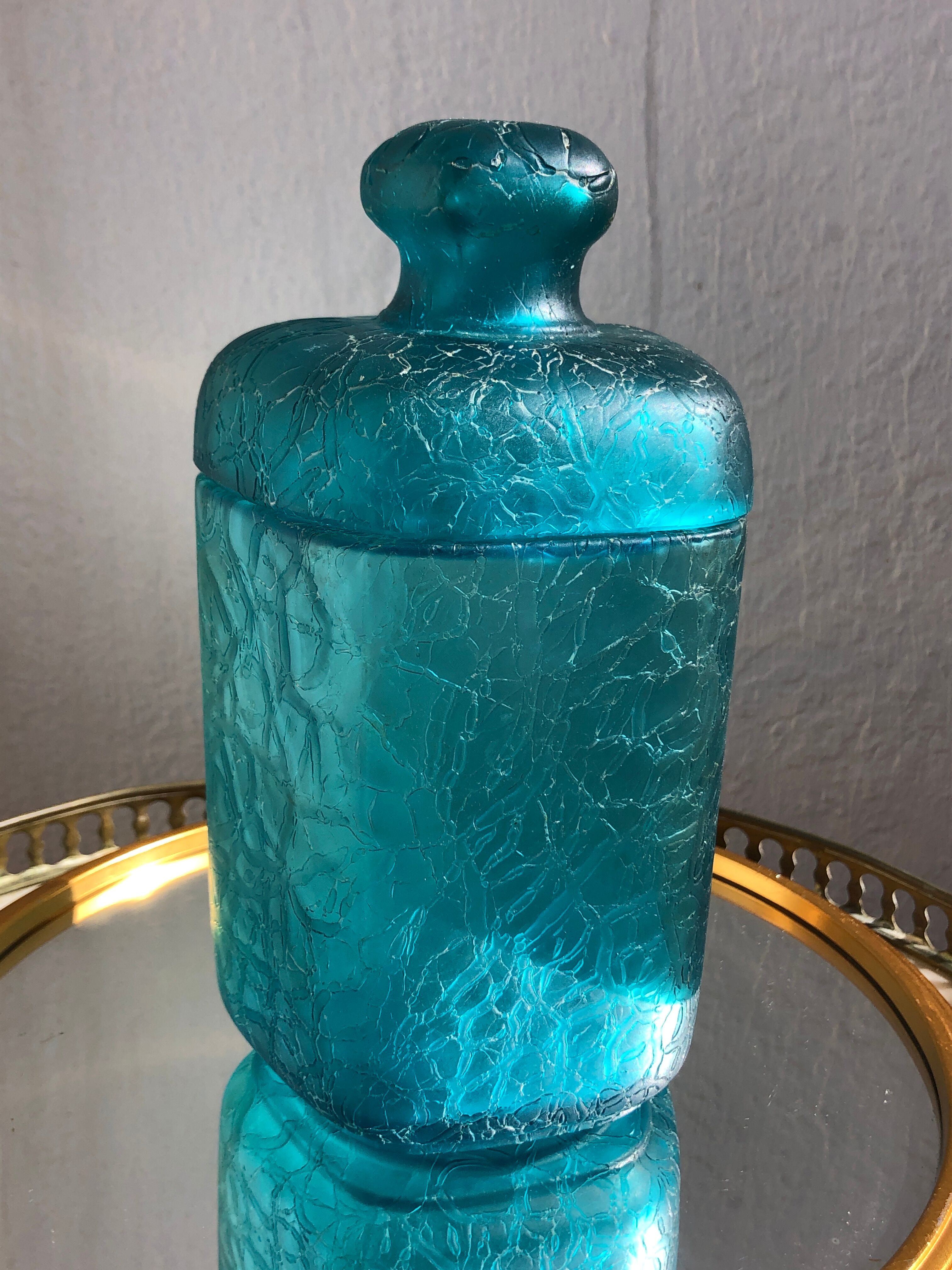 Marcel Franck cotton pot in blue glass 40s