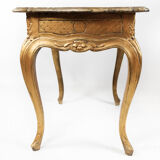 Rococo side table with marbled tabletop and frame of gilded wood, 1860s