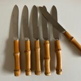 Set of 6 dessert knives bamboo handle 1960