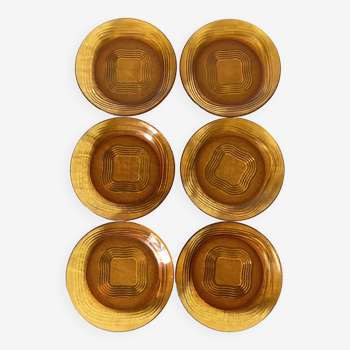 Amber glass dessert plates, 1970s