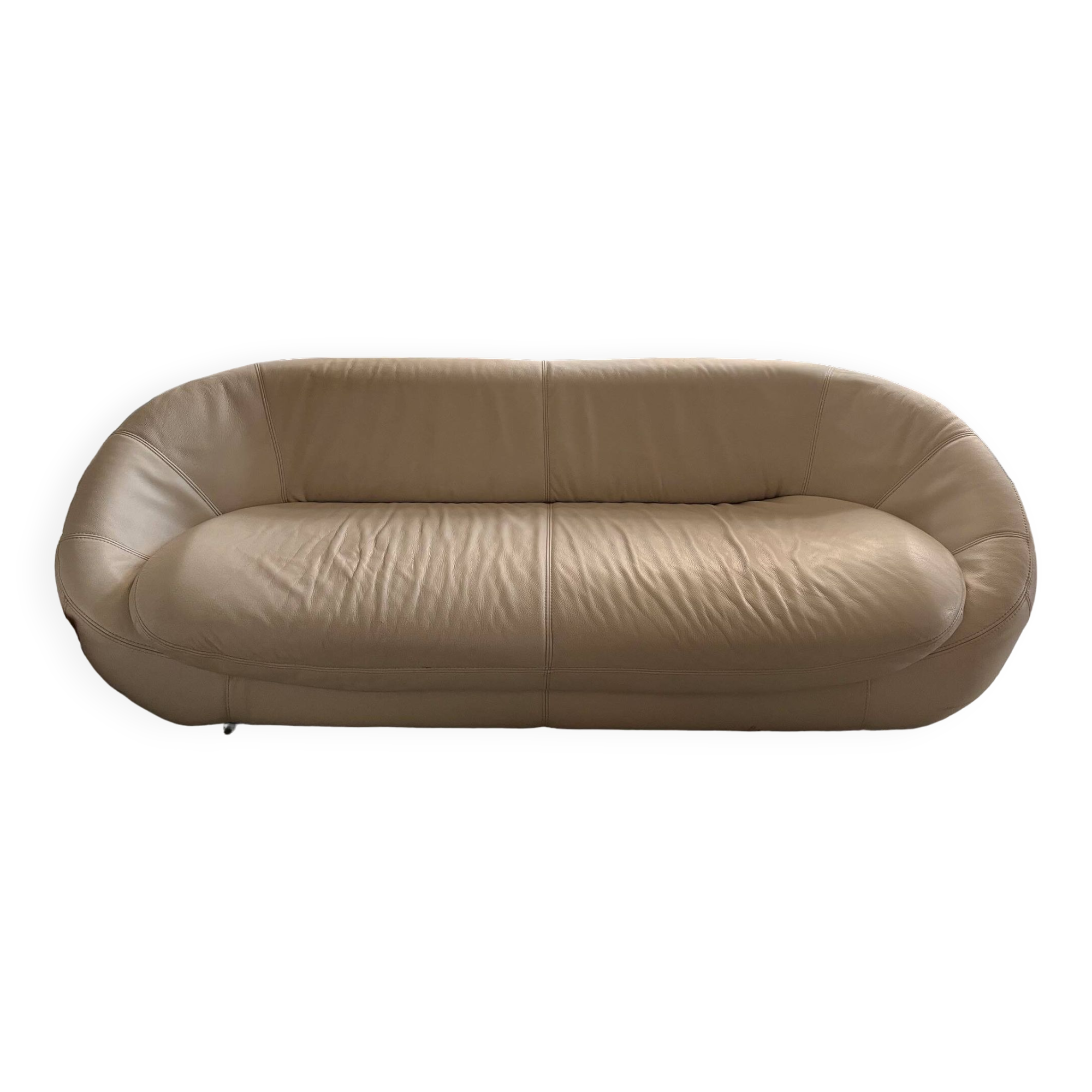 Rounded off-white leather sofa