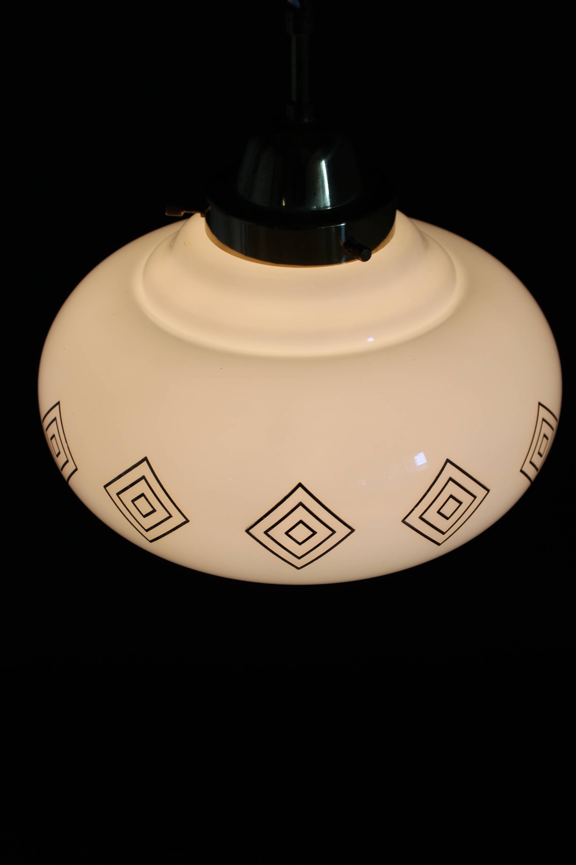 1970s Glass Pendant Light with Brass Chain , Czechoslovakia