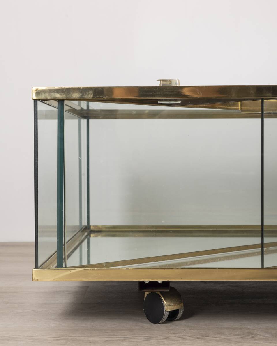 Vintage 60's table in golden brass and crystal italian design