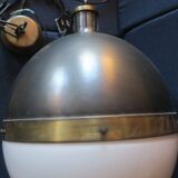 Large Hicks bronze and glass ball pendant light, USA