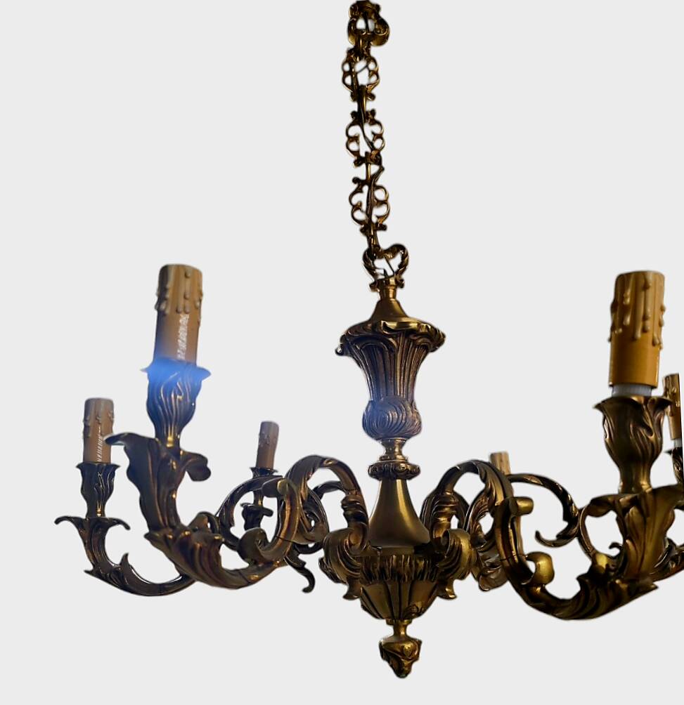 6-arm solid bronze chandelier in Louis XV style - Vintage