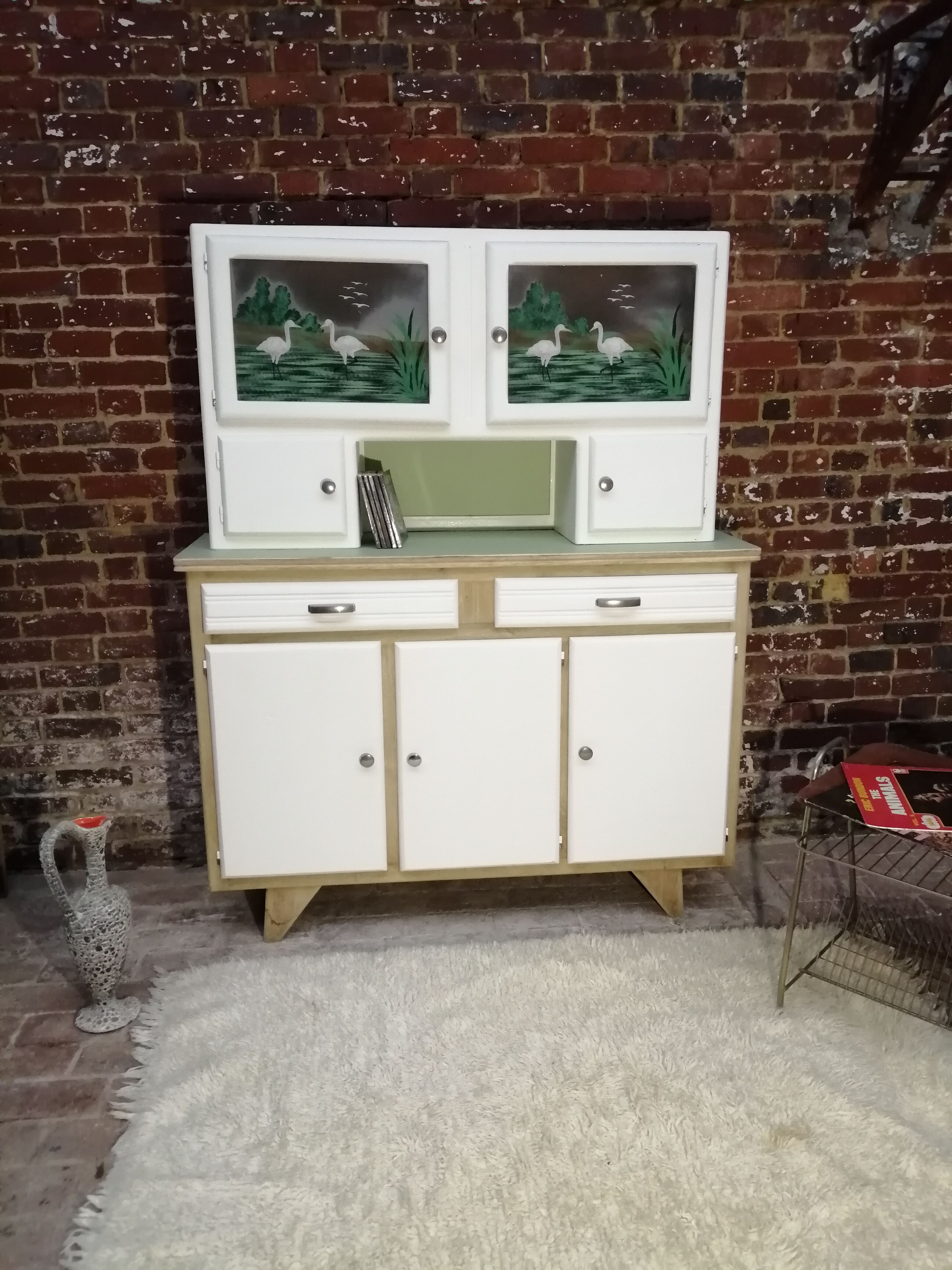 Buffet mado 50s white and brushed oak