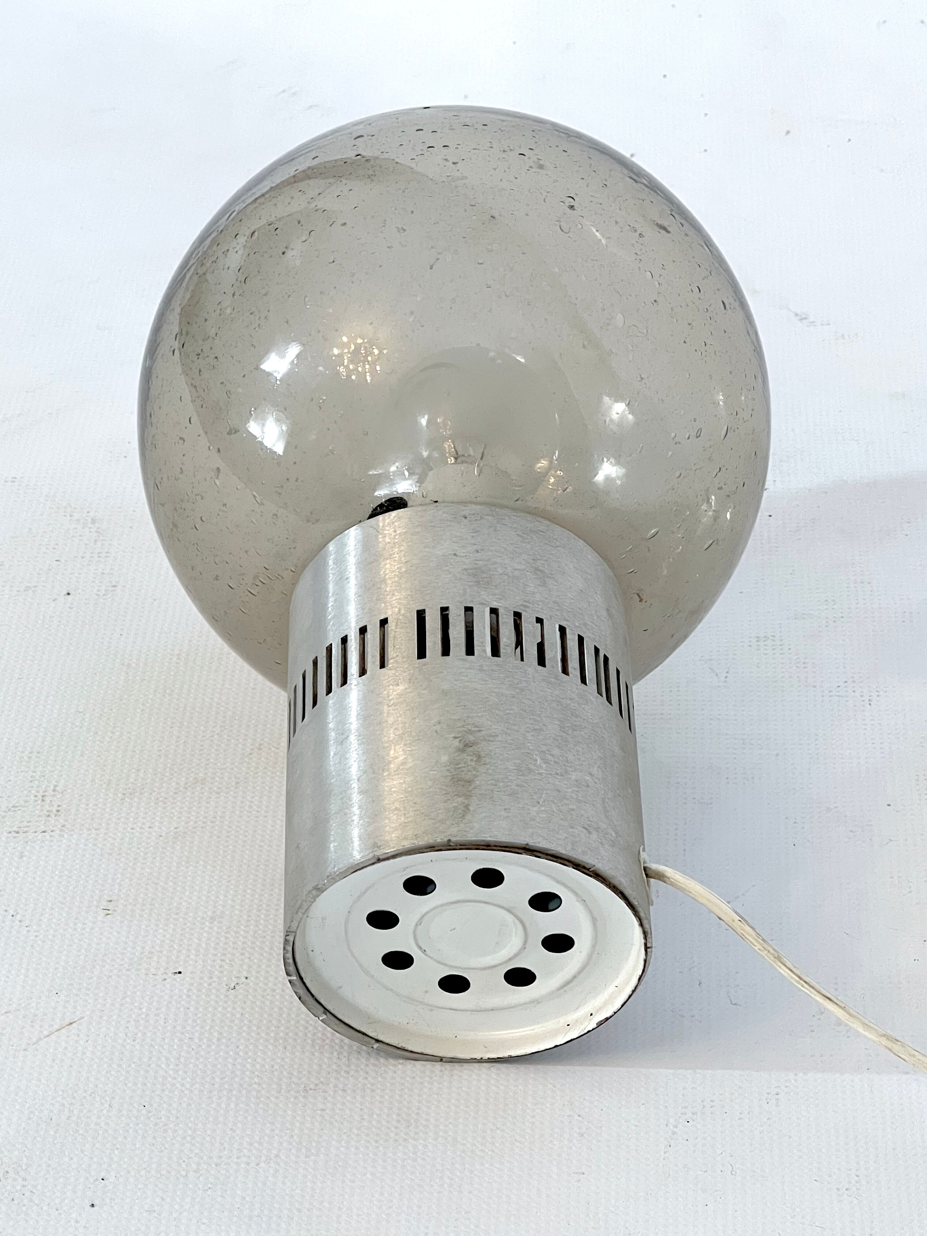 Stilux Milano, Mid-century aluminum and bullicante glass table lamp