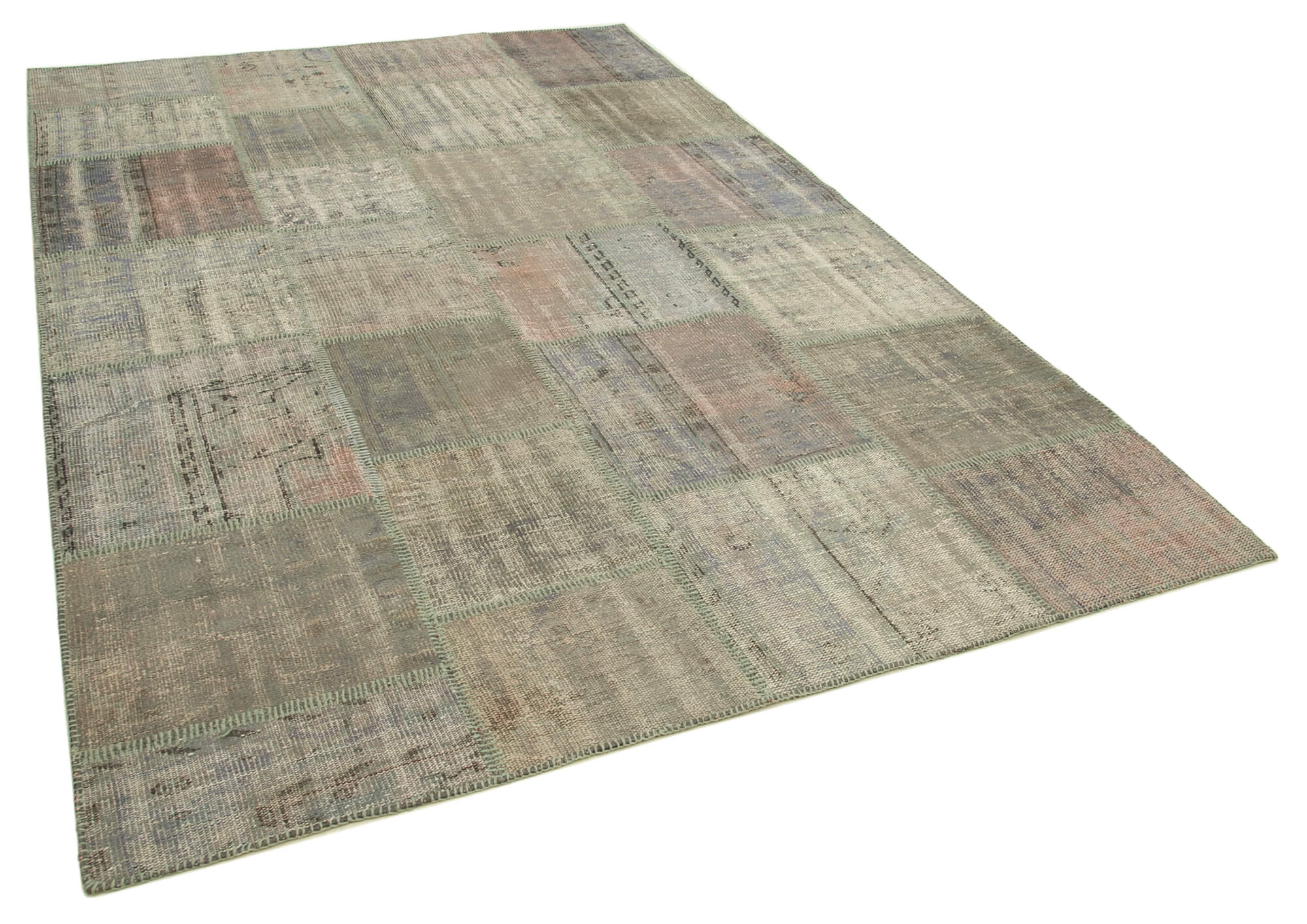 Hand-knotted oriental vintage 198 cm x 302 cm grey patchwork carpet