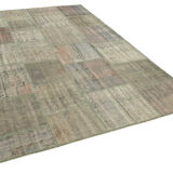 Hand-knotted oriental vintage 198 cm x 302 cm grey patchwork carpet