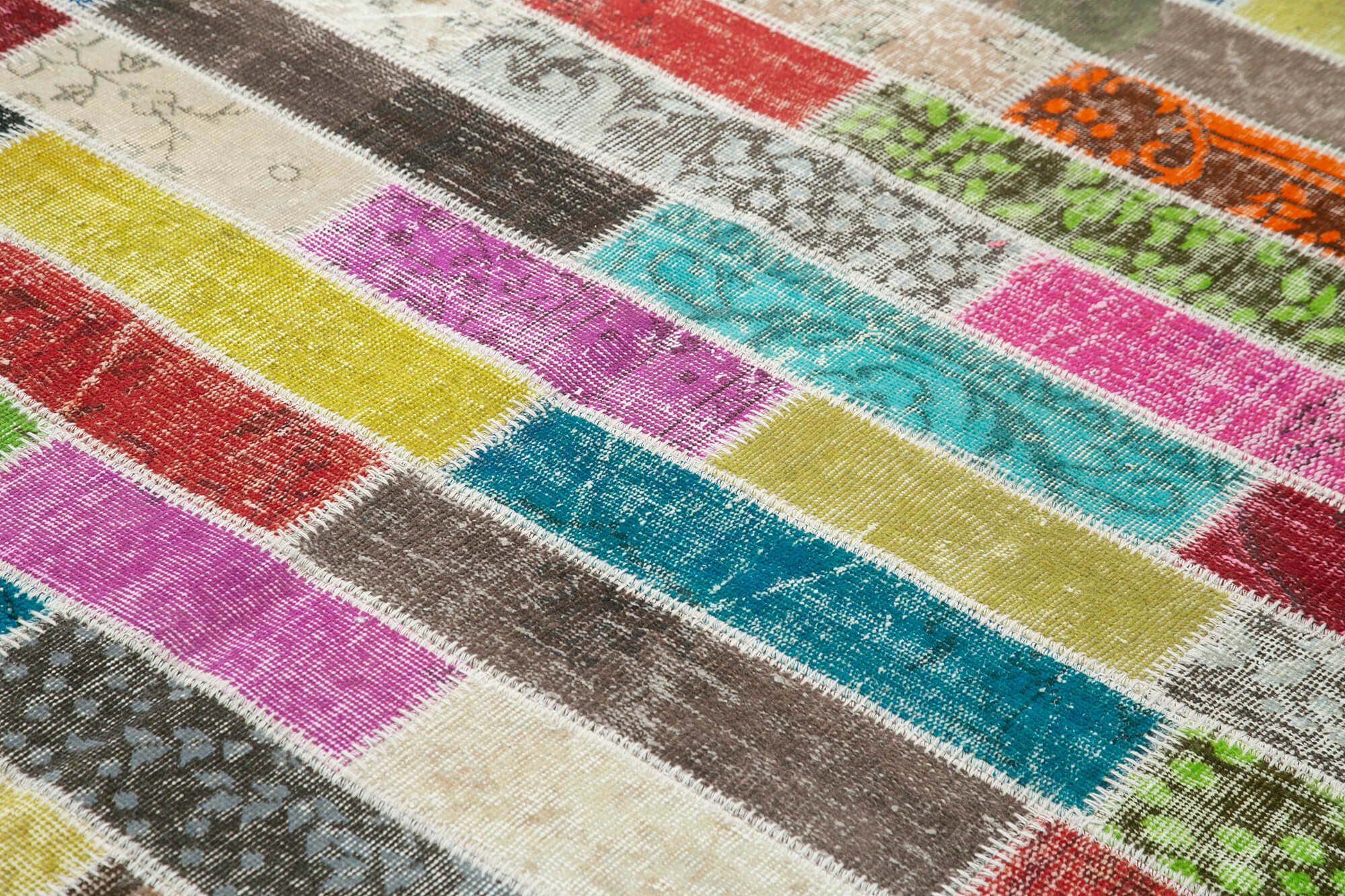 Handmade anatolian overdyed 176 cm x 227 cm multicolor patchwork carpet