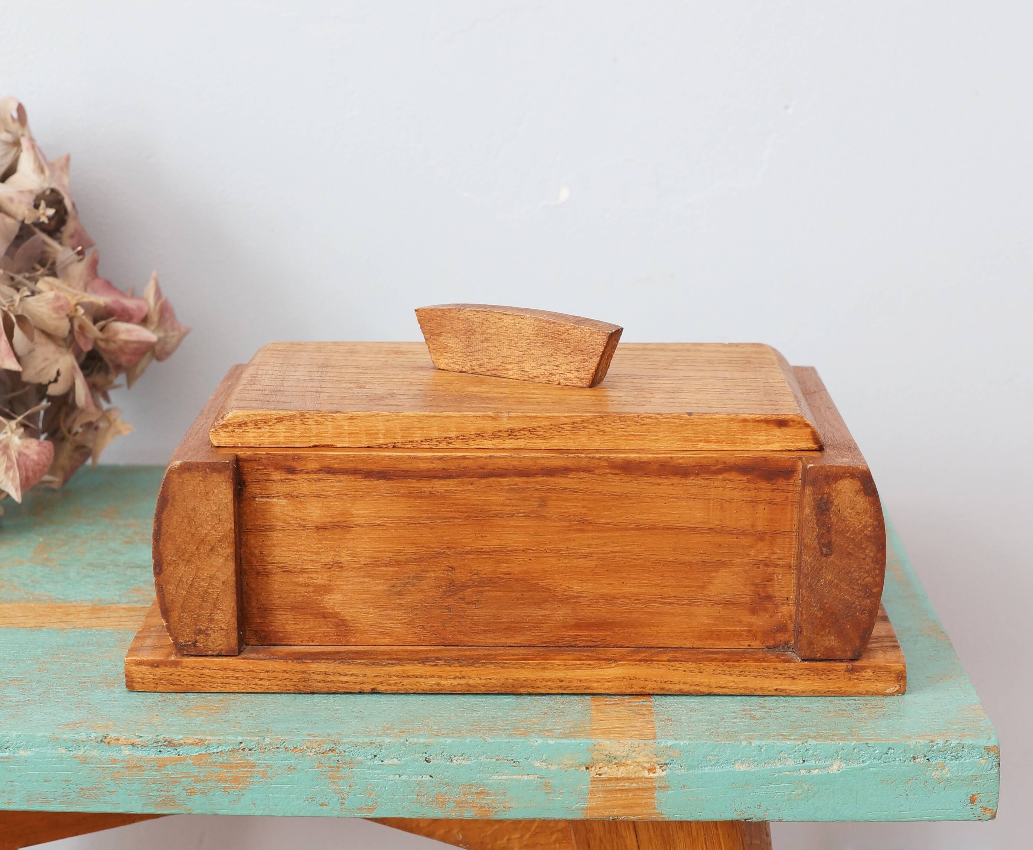 Handcrafted wooden box in art deco style, vintage
