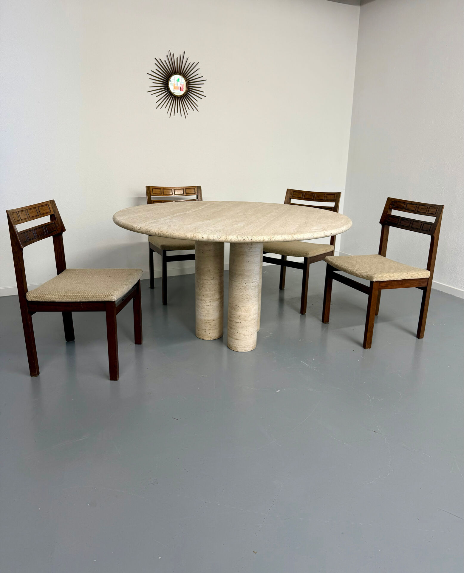 Large dining table Roche Bobois travertine Italian design 1970s
