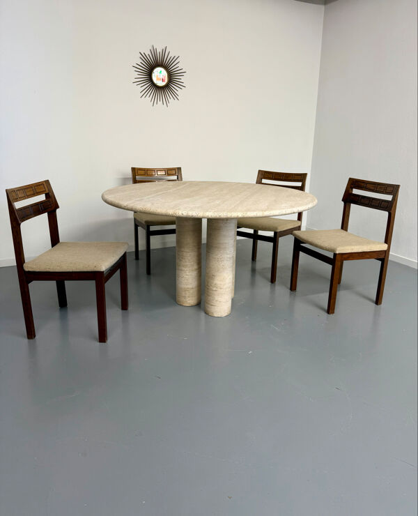 Grande table de repas Roche Bobois travertin design italien années 70