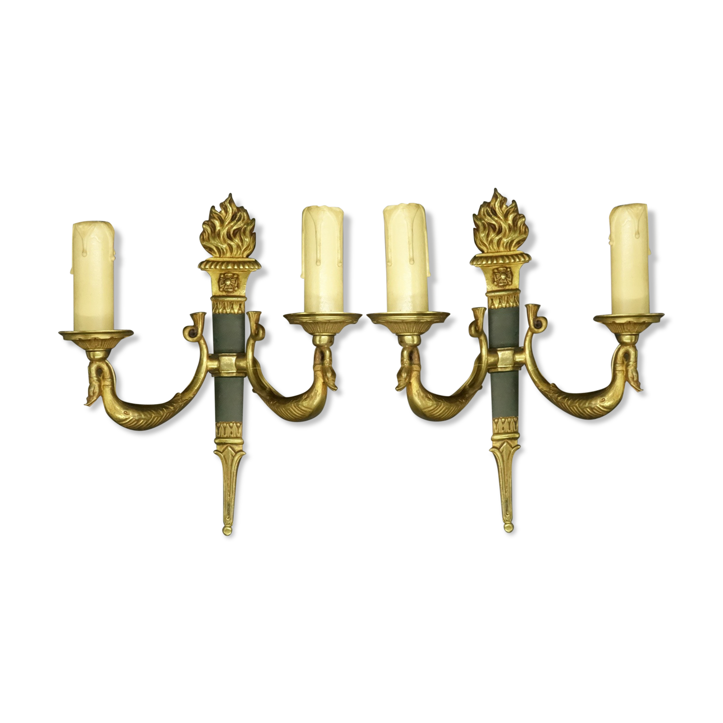 Pair of torchand and swan sconces, Empire style