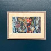 Original Swedish Still Life On Paper — Soft Arrangement By E. Holm — Mid‑Century — Glazed — 37 × 27 Cm (14.6" × 10.6")