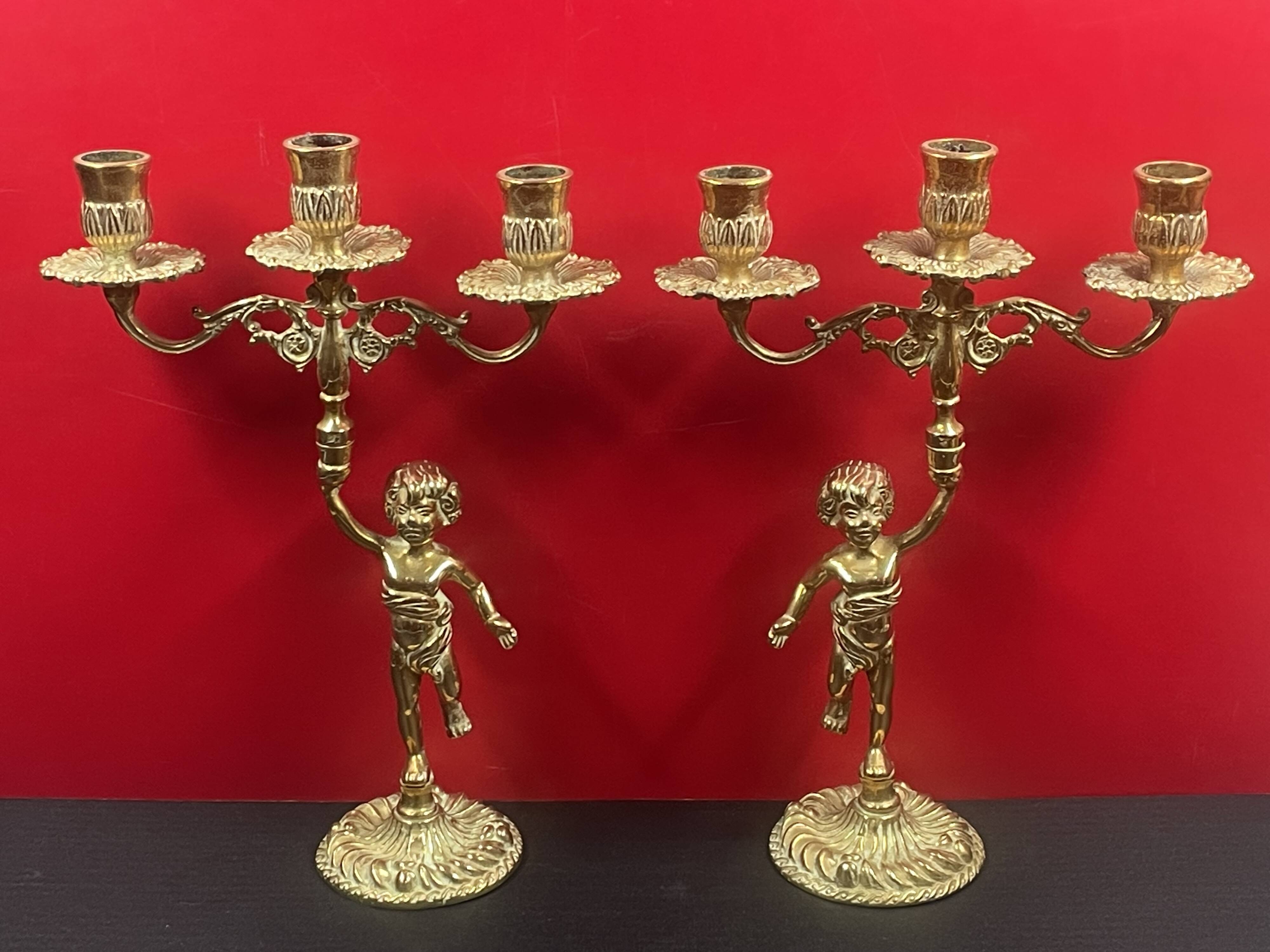 Very Beautiful Pair of Candlestick Candelabra circa 1950 in bronze/brass 30 cm