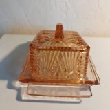 Pink glass butter dish