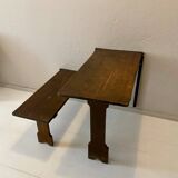 Art Deco German Wabi Sabi Brown Oak Prison Cell Table and Bench, 1930s, Set of 3