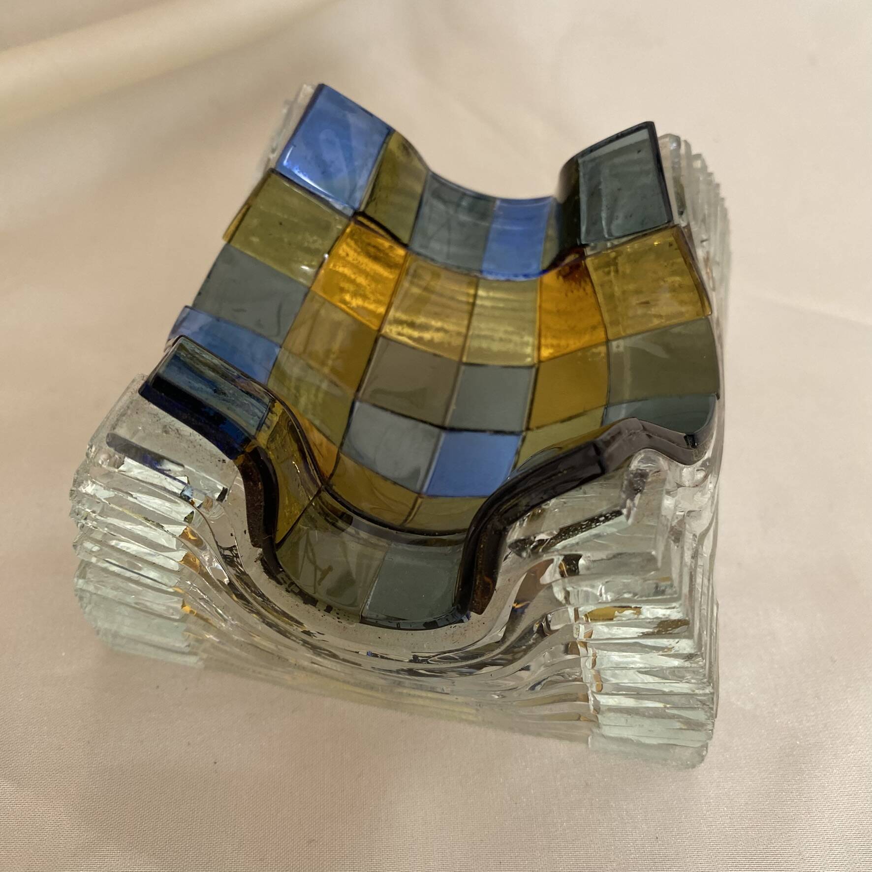 Checkerboard glass ashtray from the 1980s