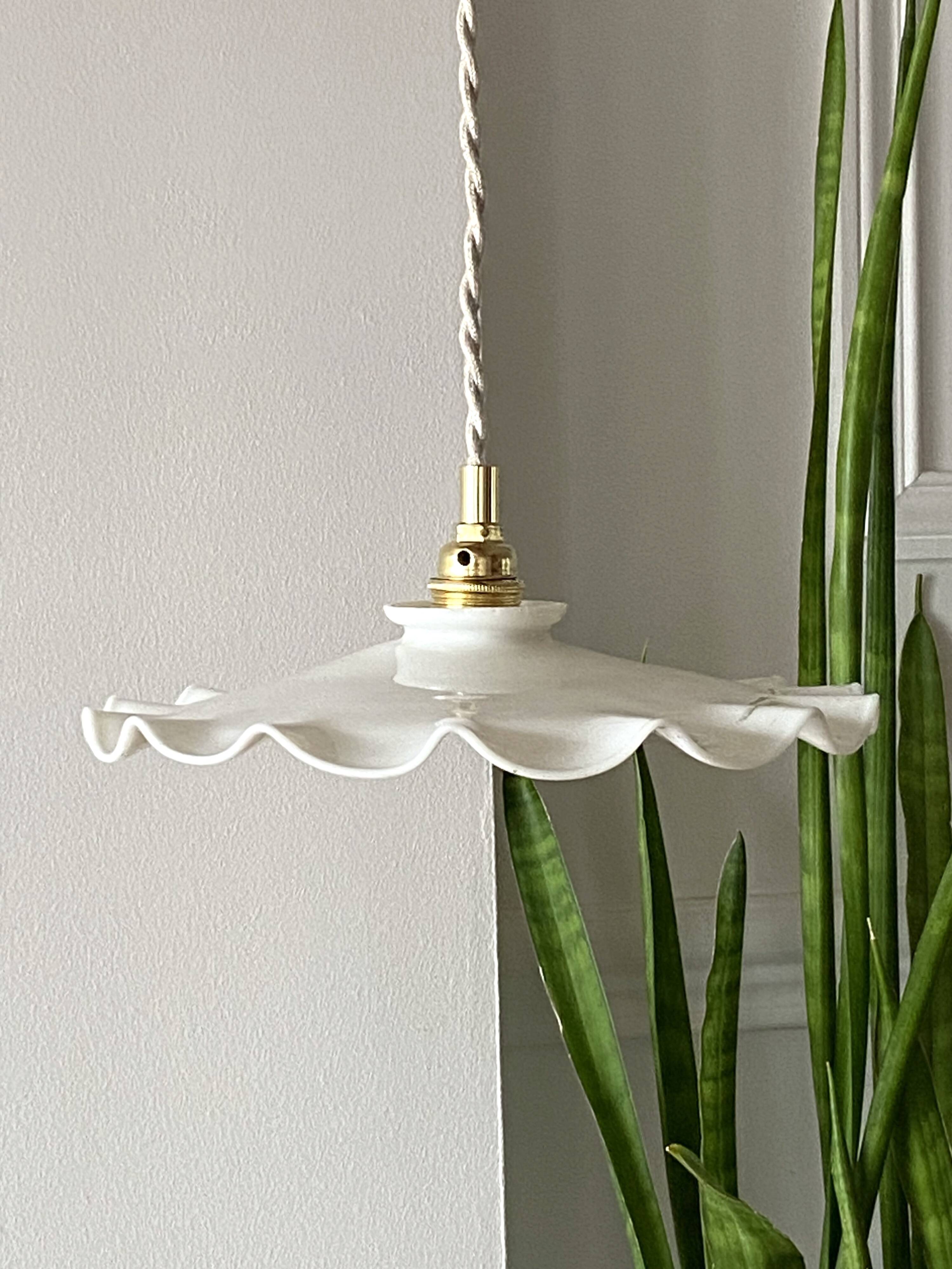 Ruffled opaline pendant light