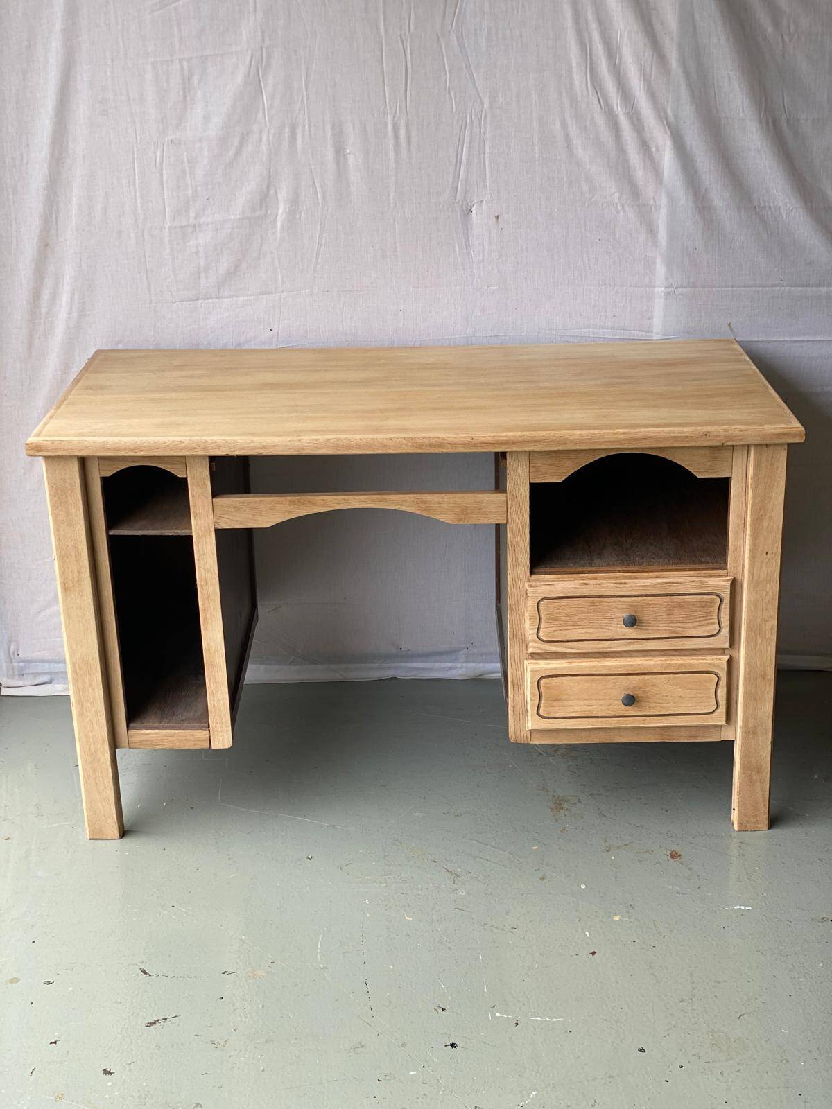 Renovated vintage desk in raw solid wood 128cm