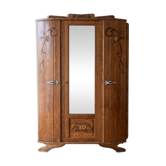 Antique Art Deco wardrobe in carved wood with mirror