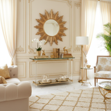 Hollywood Regency console table in lucite, glass and gold metal. 1980s