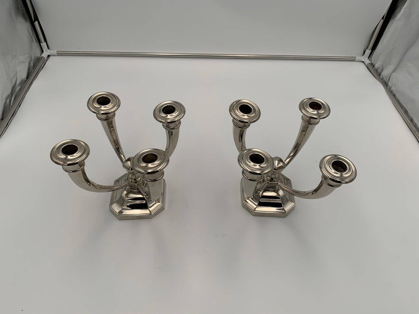 Art Deco French Nickeled Bronze Candlesticks by J. Leleu, 1930, Set of 2