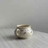 Pot - sugar bowl with two handles in decorative ceramic with blue floral motifs.