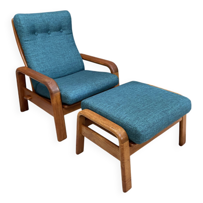 Chaise haute en teck danois et repose-pieds par HS Denmark années 1970