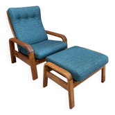 Chaise haute en teck danois et repose-pieds par HS Denmark années 1970