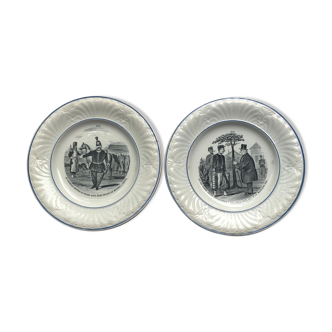 Talking Plates Creil and Montereau Armed Theme No. 18 and 22