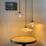 Pair of serrated opaline bistro pendant lamps